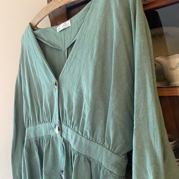 Zara Trafaluc Green Button Up Blouse - Picture 7 of 11
